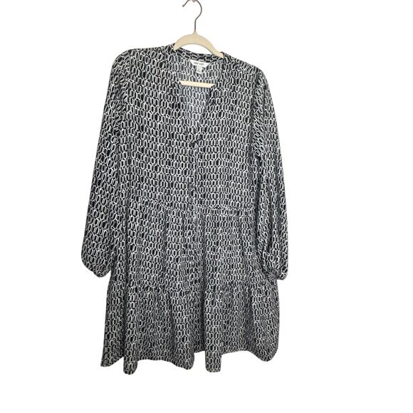 Nine West Black and White Geometric Tiered Mini Dress Size Medium - Picture 2 of 7